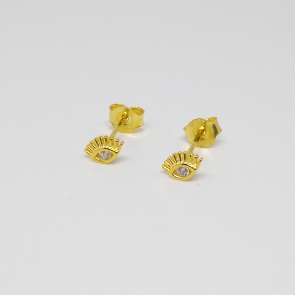 Tiny Dainty Gold Evil Eye Stud Earrings | S925 - Picture 3 of 6